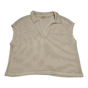 Madewell Women's Size XS Cream Color Oversized Crochet Polo‎ Top ECU